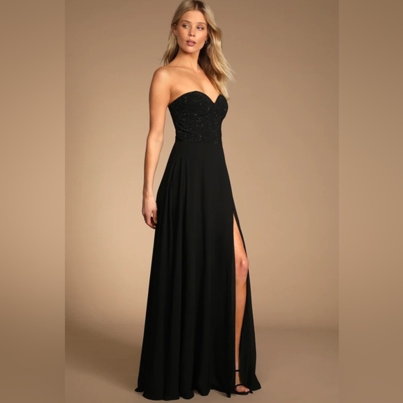 Lulus remember this moment black rhinestone strapless maxi dress Sz XS nwot - Picture 3 of 5